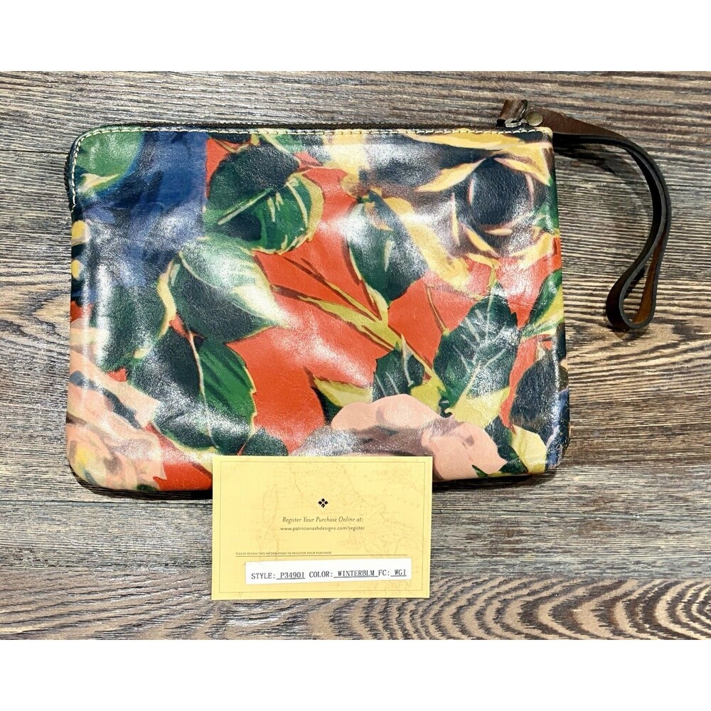 PATRICIA NASH Cassini Large Leather Wristlet Purse “Winter Bloom” Floral - EUC